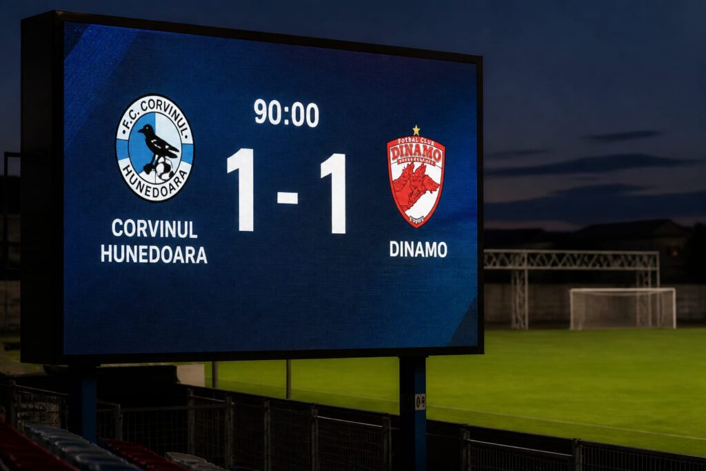 Dinamo obține doar un egal la Arad cu Corvinul Hunedoara și poate fi ajunsă în fruntea clasamentului