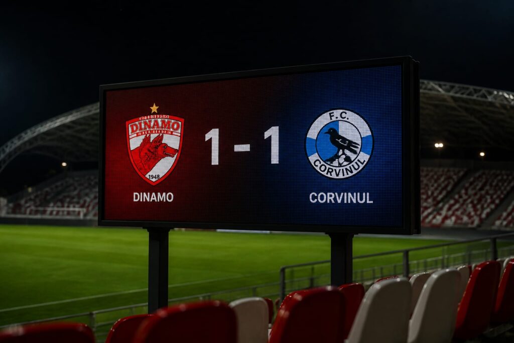 Dinamo rămâne lider în Superligă după egalul cu Corvinul Hunedoara, scor 1-1