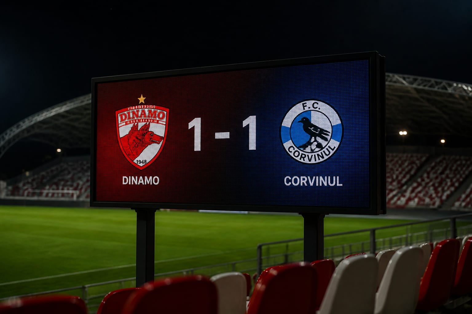 Dinamo rămâne lider în Superligă după egalul cu Corvinul Hunedoara, scor 1-1