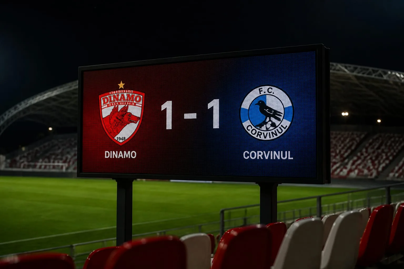 Dinamo rămâne lider în Superligă după egalul cu Corvinul Hunedoara, scor 1-1