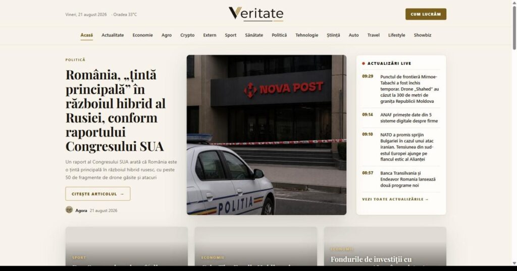 Veritate.ro propune știri scrise integral de AI, cu separarea strictă dintre fapte și interpretări