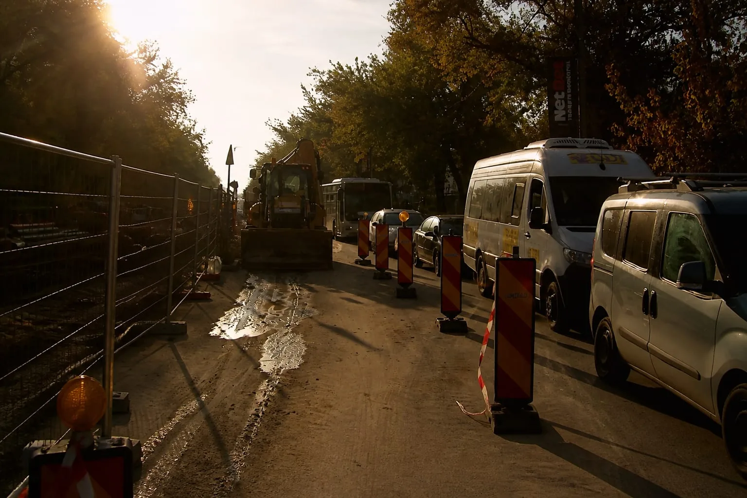 Lucrări de infrastructură pe un drum
